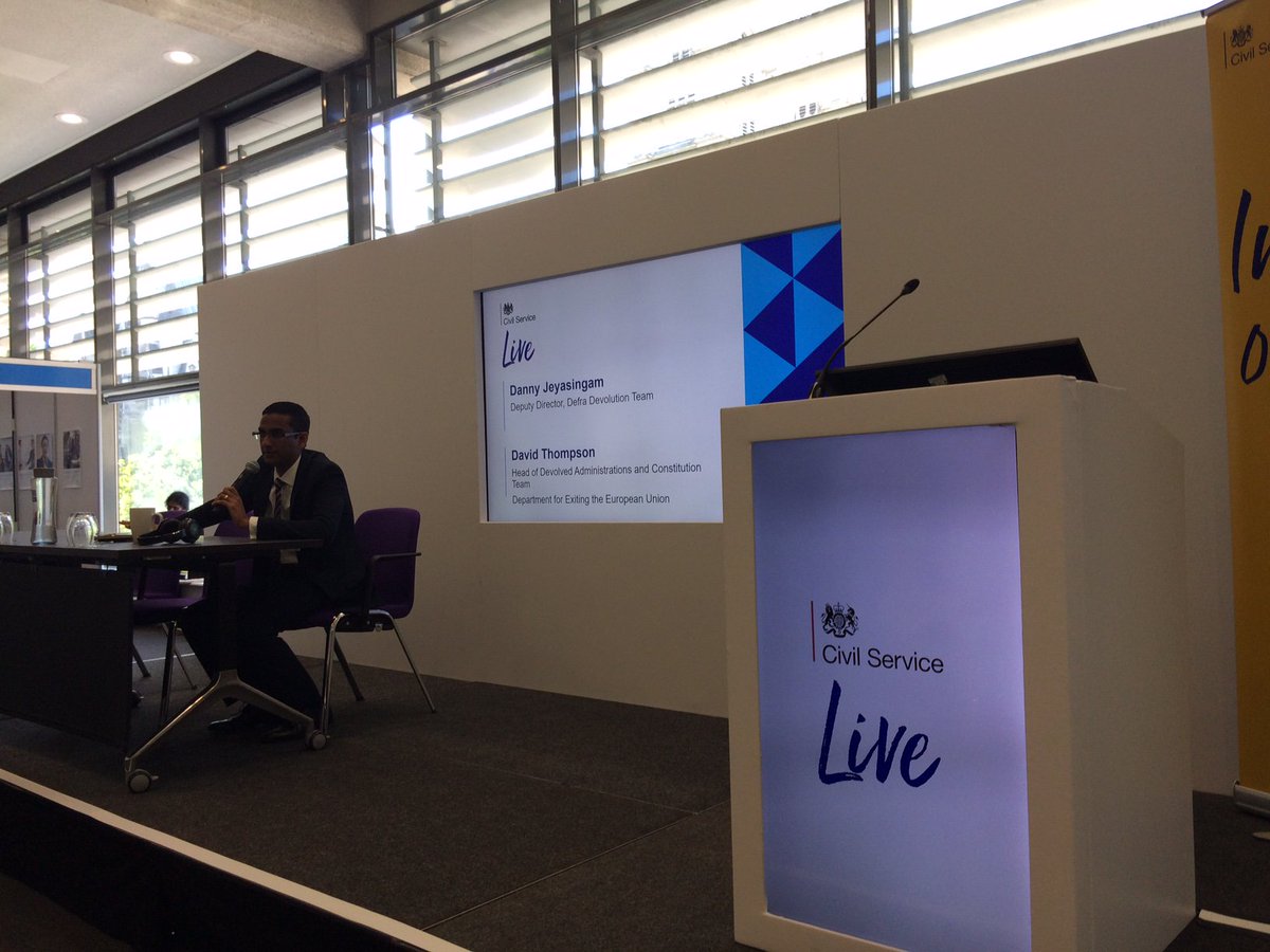CSDevoTeam's tweet photo. Thanks @DefraGovUK devolution team for a really interesting talk #CivilServiceLive #QE2London on the challenges for devolution in a post Brexit world and why strengthening departmental devolution capability will become even more important. https://t.co/9aew3URpyJ