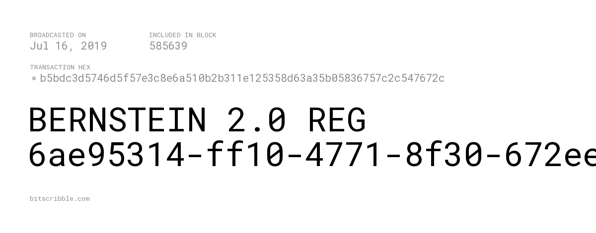 bitscribble_btc's tweet photo. BERNSTEIN 2.0 REG 6ae95314-ff10-4771-8f30-672ee8916d99 

— Jul 16, 2019

https://t.co/c6ccSca0Jy https://t.co/ETtVbHyuae