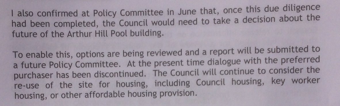It's official - <a href="/ReadingCouncil/">Reading Borough Council</a>'s botched plans to sell Arthur Hill Pool have collapsed.  Here's what <a href="/JN_Brock/">Jason Brock</a> had to say at last night's Council meeting. We now need public consultation on the future of the site and its use for the community #rdg #rdgnews #rdguk