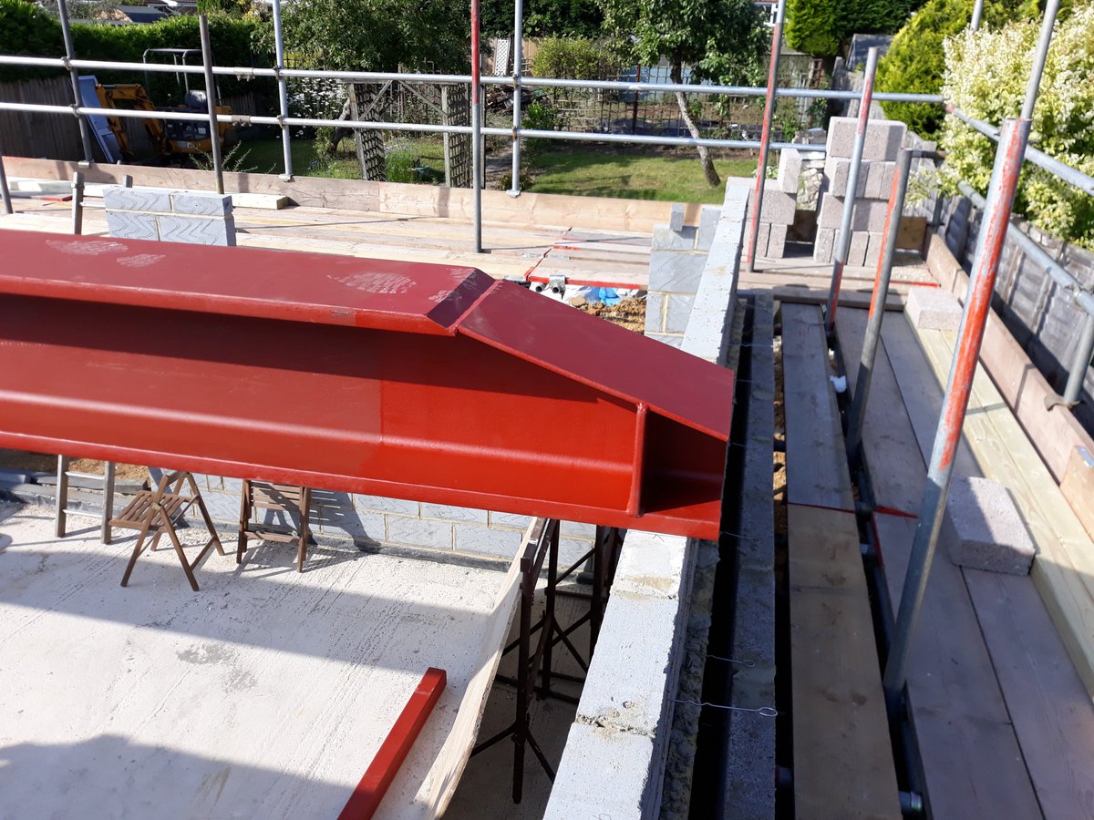 OzweldIntLtd's tweet photo. "Just a small one!" This red oxide beam has just been installed ready for a house extension. https://t.co/8reY3ArDRp