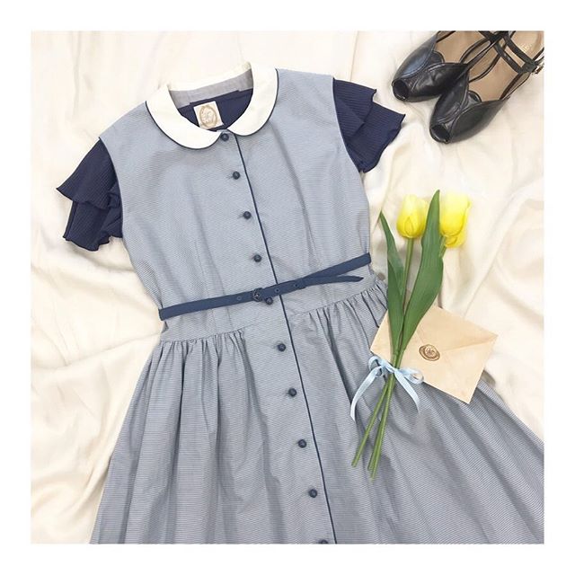 An Another Angelus アンアナザーアンジェラス公式 Recommend 細ボーダー クレリックワンピース An Another Angelus Limited Blue Black フレアースリーブ T Co Najgokave7