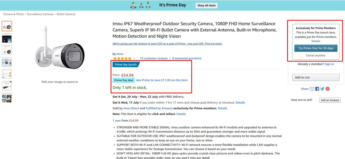 tbiddle95's tweet photo. Longer delivery times and running out of stock too early during Prime Day has led to a falling Best Seller Rank for this Imou Security Camera - screenshots Before and After!
@Williamjbird #PrimeDay #ProfiteroPrimeDayWatch #Profitero https://t.co/wRlctQSKDY