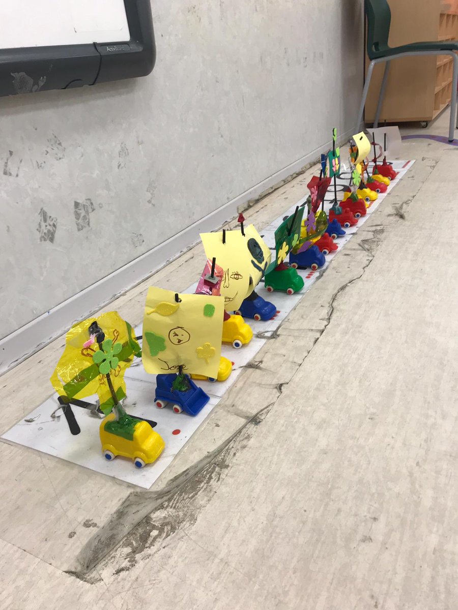 SummerCampHBST's tweet photo. Yesterday some classes added sails to the toy cars to make them wind powered. They tried using different materials to see what was best. #SummerCampHBST #science #discovery @HBSTORREJON https://t.co/6hk2as8bY8