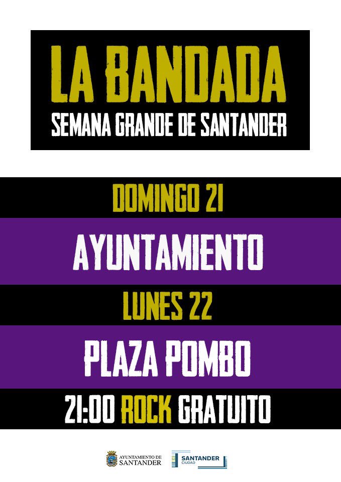 Llega la #SemanaGrandeSDR y con ella, un año más, dos nuevos conciertos de La Bandada. Versiones de rock en castellano.💥

◾️Domingo 21 | Ayuntamiento
◾️Lunes 22 | Plaza Pombo

¿Cantamos? #Santander