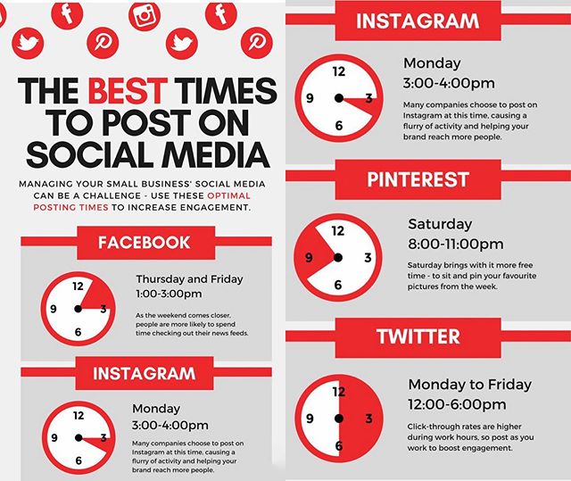 AllLiveMedia1's tweet photo. Are you posting on social media daily to improve your analytics or sales? Here’s a little reminder on when to post and on which platform. What’s your favorite social media platform? https://t.co/ykNAI9irCR