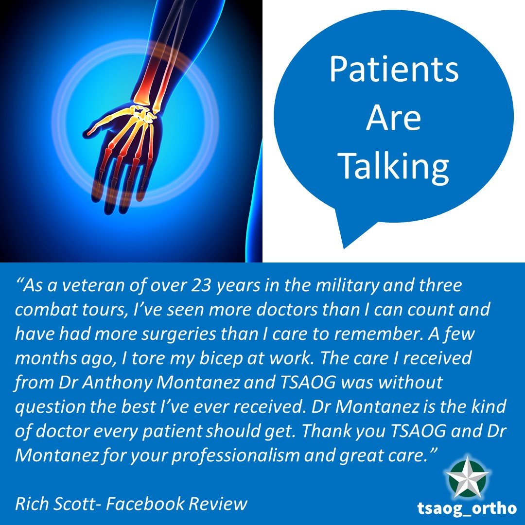 TSAOG_Ortho's tweet photo. We LOVE hearing how @tsaog_ortho doctors have helped YOU! Way to go, Dr. Anthony Montanez! #teamtsaog #handandupperextremity https://t.co/Kr0rDWhsln