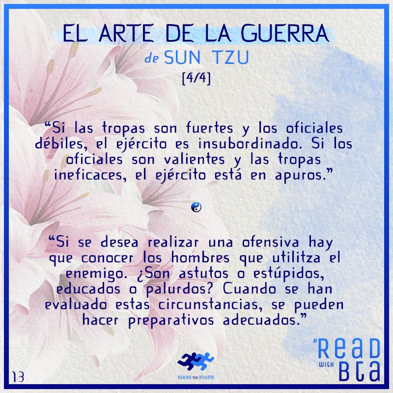 BehindAthlete's tweet photo. 🗨 #MrBoostBTA: "Última entrega de 'El arte de la guerra' del maestro Sun Tzu. Podéis encontrar todas las frases recopiladas aquí 👉 https://t.co/IY15QxCHyZ"

#books #read #reading #elartedelaguerra #suntzu #theartofwar #china #knowledge #learning #learn #ReadWithBTA #BTA https://t.co/a561duQbfW
