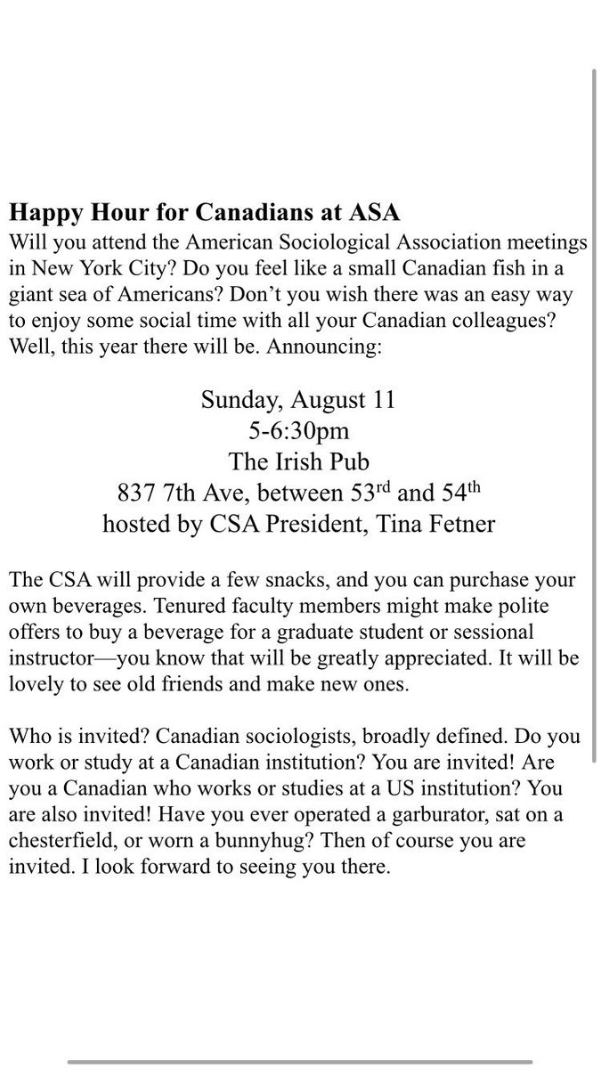 Are you a Canadian sociologist entering the belly of the beast (aka going to <a href="/ASAnews/">ASA Sociology</a> in NYC)? This gathering on Aug 11 at 5pm is for you!