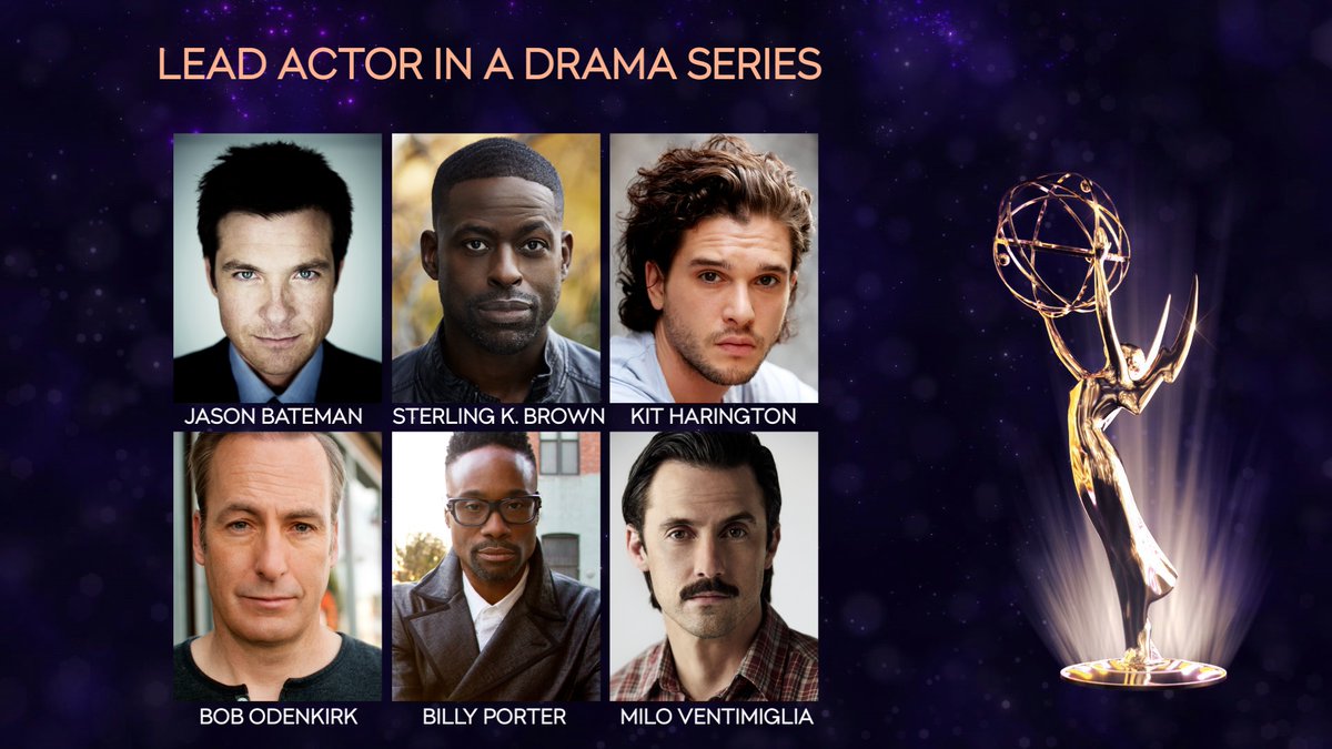 pixel_series's tweet photo. Nominados a los #Emmys2019
Mejor Actor En Drama:
Jason Bateman
#OZARK
Sterling K Brown
#ThisIsUs
Kit Harington #GameOfThrones
Bob Odenkirk
#BetterCallSaul
Billy Porter
#PoseOn
Milo Ventimiglia
#ThisIsUs https://t.co/EnlhdtvScj