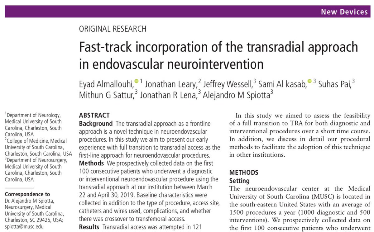 braincutter's tweet photo. AWESOME article in @JNIS_BMJ from high volume group that saw the value of radial and took care of business

No dabbling = full conversion of practice to TRA in 6 weeks

This is the future!

This is now my recommended method!!

#RadialFirst https://t.co/zdBUenWRaa