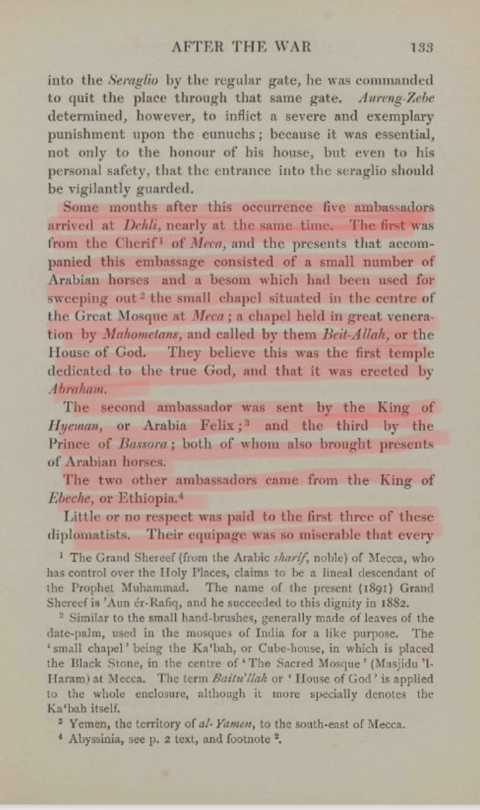 12/n And since Francois Bernier, has been quoted let me put across more of his opinions which may disappoint  @iamrana . When the Ambassadors came to the court of Aurangzeb, they weren’t given enough respect for their gifts were considered cheap. Ref: Pg 133-34, (book in snippet3