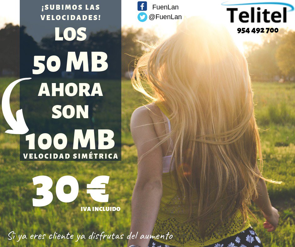 Fuenlan's tweet photo. Tenemos una noticia que te va a encantar... ¡Lo hemos vuelto a hacer! 💪

⬆️ 𝗔𝘂𝗺𝗲𝗻𝘁𝗮𝗺𝗼𝘀 𝗹𝗮 𝘃𝗲𝗹𝗼𝗰𝗶𝗱𝗮𝗱 de FIBRA ÓPTICA ✳️. Sin que tengas que hacer nada, ¡sólo disfrutar!

💨 Sin permanencia
👨🏽‍🔧 Servicio técnico rápido y eficaz
📞 +Info 954492700 https://t.co/EeOP3zuz3Q