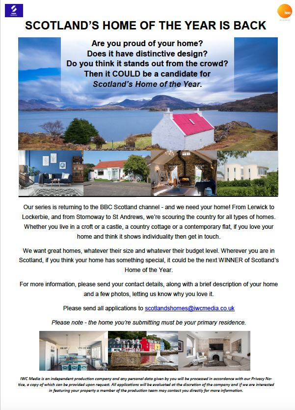 SenseScotland's tweet photo. Do you remember seeing the #RampHouse on the last series of @scotlandshomeo1? The producers are looking for examples of #InclusiveDesign for the next series - it doesn’t have to be a new build or a gigantic property; just something that stands out. See poster for details. https://t.co/sjOLoGjBJO