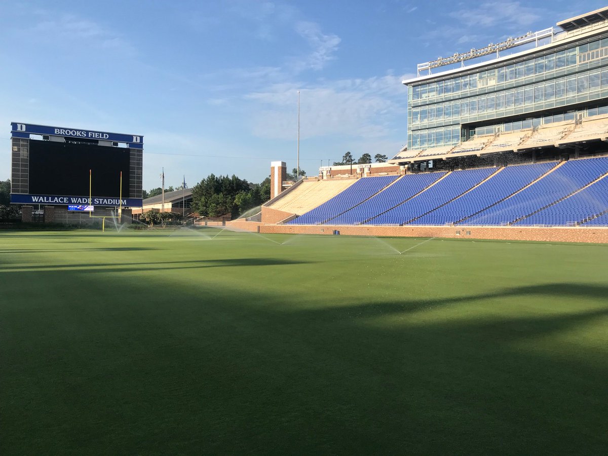DukeGroundsCrew's tweet photo. The peacefulness of watching irrigation first thing in the morning. @DukeFOOTBALL https://t.co/jgxGVHhV5q