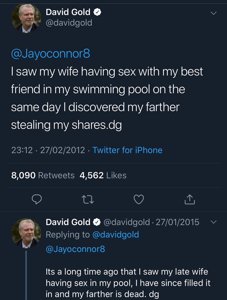 Never forget these two tweets sent by David Gold in response to a question asking what the worst day of his life was.