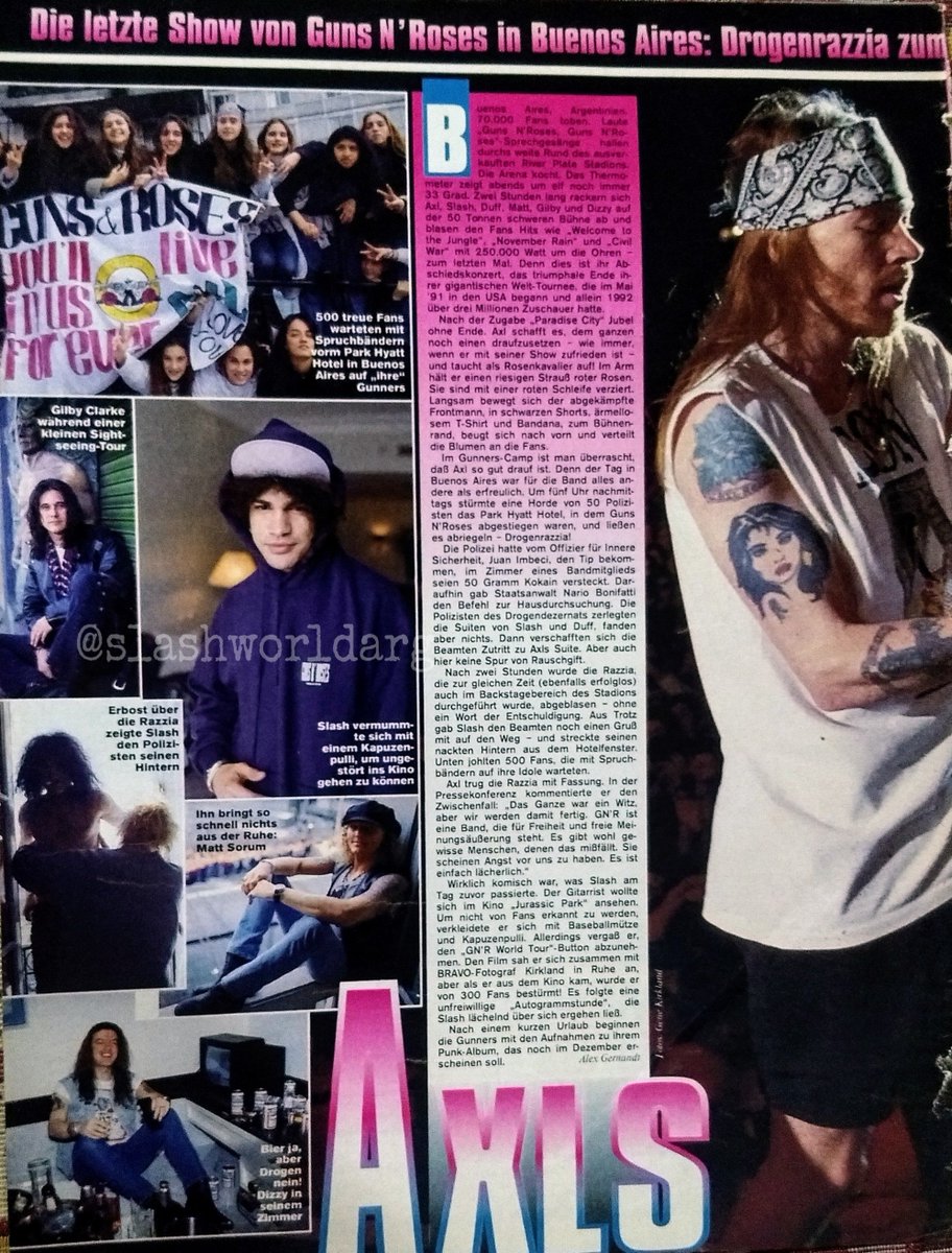 slashworldarg's tweet photo. Hoy se cumplen 26 aΓ±os del show de Guns n' Roses en el estadio de River Plate del 16/07/1993 y la revista alemana Bravo estuvo aquΓ documentando el final de la Skin and Bones tour π€π»π©π¦π·
@Slash
#gunsnroses #bravomagazine #argentina #skinandbones #tour #lastshow #riverplate https://t.co/b0chQhoAvh