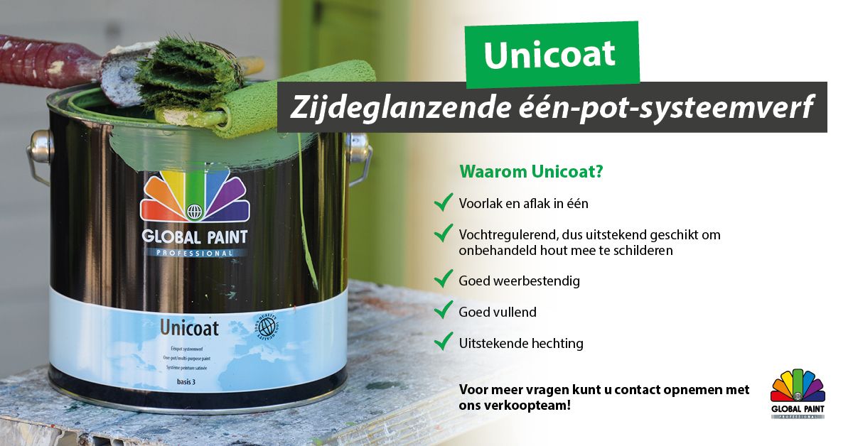 Bent u op zoek naar een grondverf en aflak ineen? Schilder dan met de Unicoat, het éénpotsysteem van Global Paint Professional. Nu ook nog eens voordelig in te kopen: 3 halen = 2 betalen! Kijk op op  buff.ly/2RMAxe2  voor meer informatie en verkooppunten.