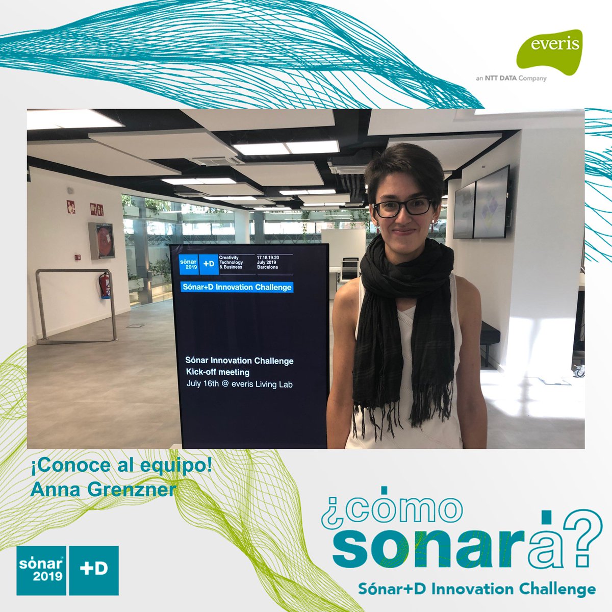 NTTDataSpain's tweet photo. Anna forma parte de everis, es analista de datos y además es músico y apasionada del arte contemporáneo. Este reto le supone una gran oprtunidad que integra la innovación, las nuevas tecnologías y su gran pasión: ¡LA MÚSICA! #sonardplus https://t.co/tLQx87ixyi