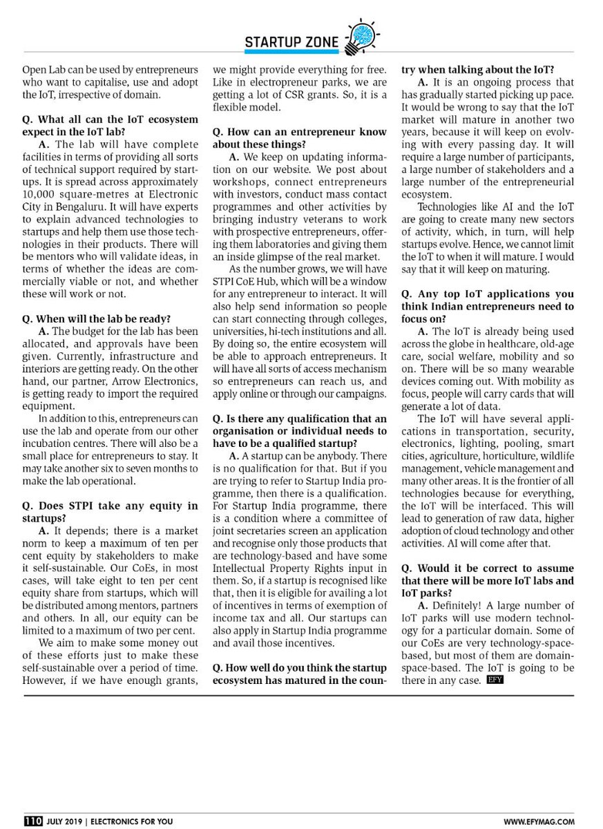 Omkar_Raii's tweet photo. #STPICoEs will play a cardinal role in fostering #startups to build innovative products & #IPRs in various emergingtech domains. #STPIIoTOpenLabCoE is a step forward in transforming #RnD & #innovation in the country. Read my interview with @EFYmagonline. https://t.co/2YEVpx6DCO