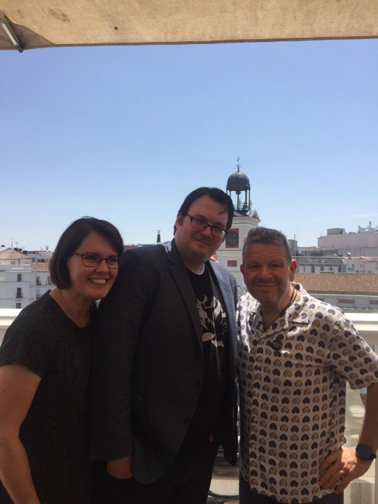 BrandSanderson's tweet photo. Best view I've had in Madrid, and best tapas too! Thanks @albertochicote for letting us invade your place today! https://t.co/NBJeNjm3Xh