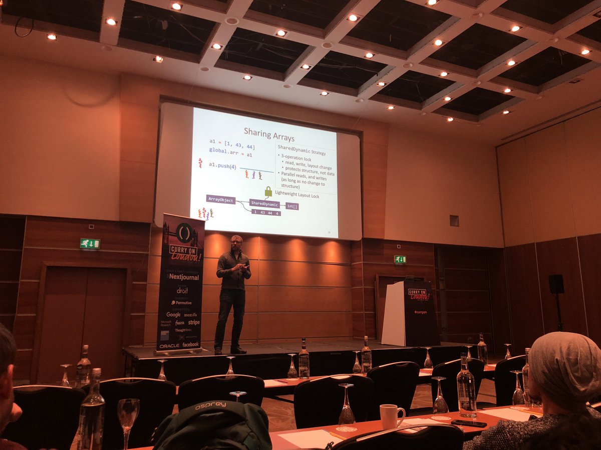 elisagboix's tweet image. Action shot of @smarr explaining how to implement safe and efficient parallelism in dynamic languages #curryon #ECOOP