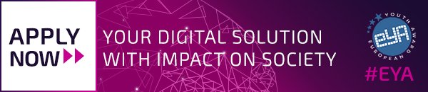Apply now with your digital solution with impact on society 
eu-youthaward.org/eya_contest #applynow #digital #impact #code4impact #Fosteringhealth #smartlearning #connectingcultures #planetfriendly #activecitizenship #sustainableeconomics #managinglife #openinnovation #futureeurope