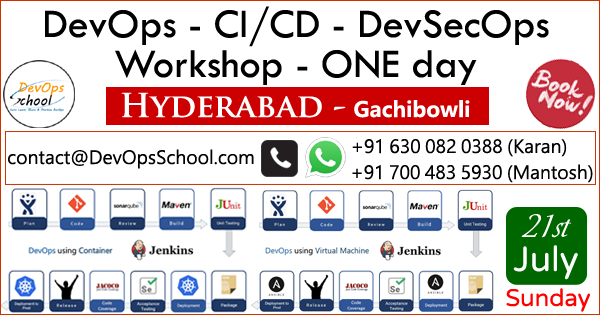DevOpsSchools's tweet photo. DevOps, CI/CD and DevSecOps by https://t.co/PpN8t3V7DD at Hyderabad
Complete info:- https://t.co/Vgf97clP4x
Date:- 21st July - Call +91 630 082 0388 | +91 700 483 5930
Mail:- Contact@DevOpsSchool.com
#DevOps #CI #CD #DevSecOps #Workshop #Hyderabad #Classroom #Training #Trainer https://t.co/UBcdYjrThl