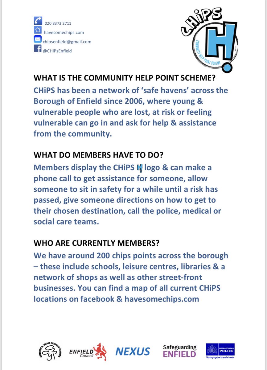 Chips is a new Community Help Point system to help young people have a safe place to seek help.  When you see the blue ‘H’ logo you know it’s a safe place for you to go and seek help, it could be a shop, a business or a range of different places. <a href="/AIM_Academies/">AIM Academies Trust</a> <a href="/Nightingale_NTA/">Nightingale Academy</a>