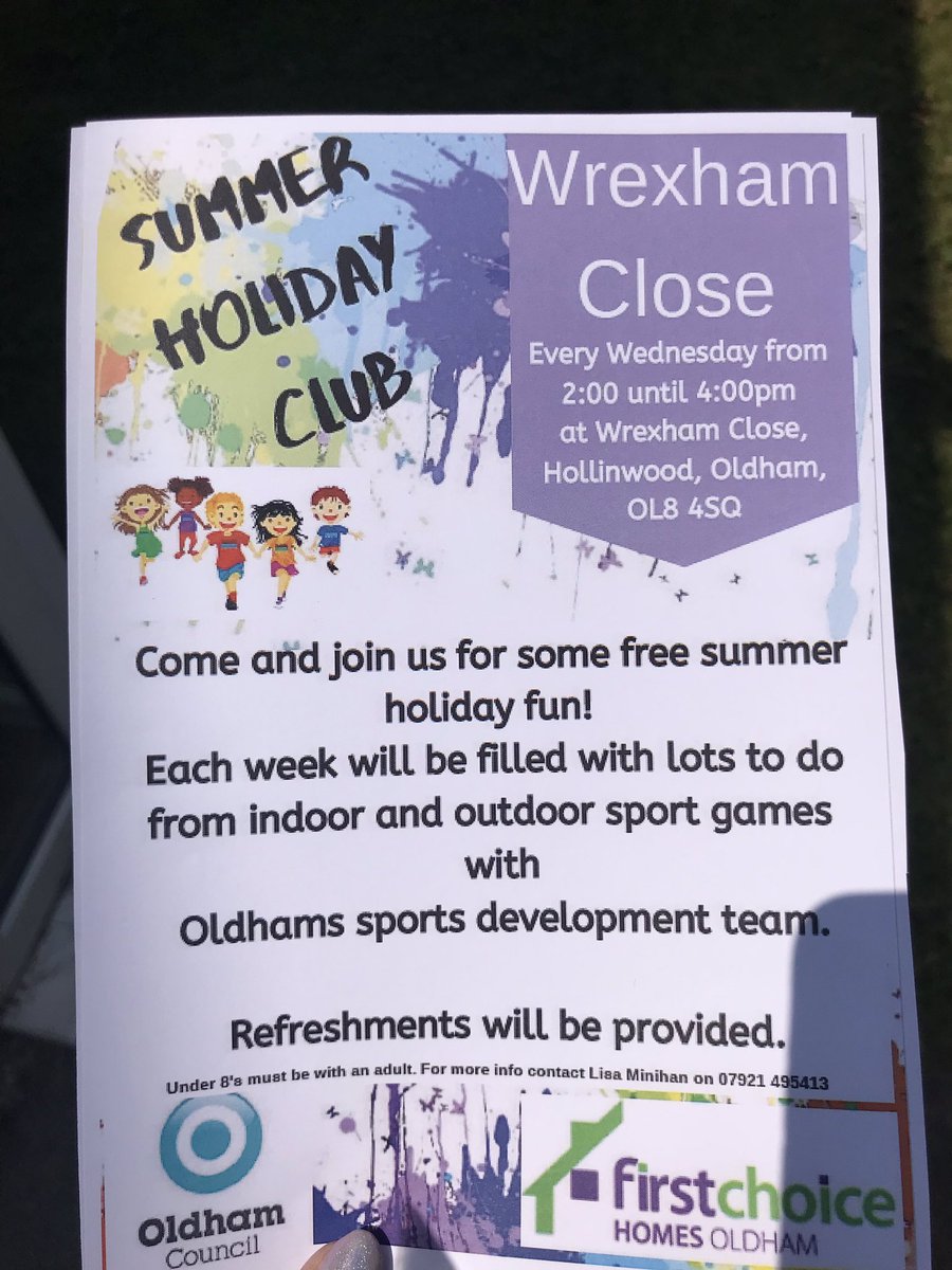 Delivering our summerleaflets in hollinwood this afternoon, working with oldham sports development team, every wednesday 2-4pm from next week, at wrexham close community centre. Every one welcome. <a href="/FirstForFCHO/">First Choice Homes Oldham</a> <a href="/FCHOReACHS/">FCHO Neighbourhoods</a> <a href="/ol8community/">Ol8</a> @VolSportOLDHAM 🎾 ⚽️ 🏹🏏🏸🏓 please share