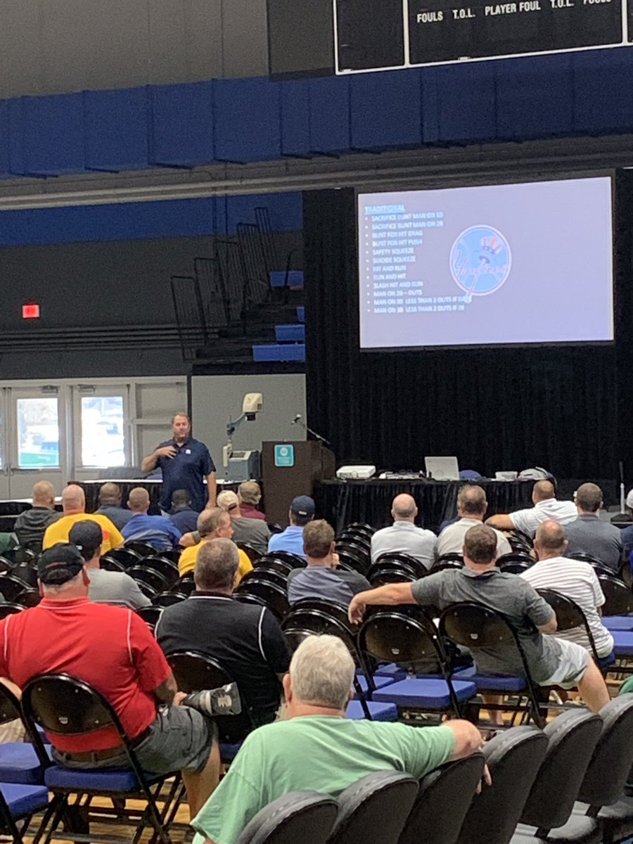 MicroPhysEd's tweet photo. At the @NCCoachesAssn meetings in Greensboro today. First session is with Coach Billy Godwin, former ECU baseball coach, currently a scout with the Yankees. https://t.co/7AaXI0aMPG