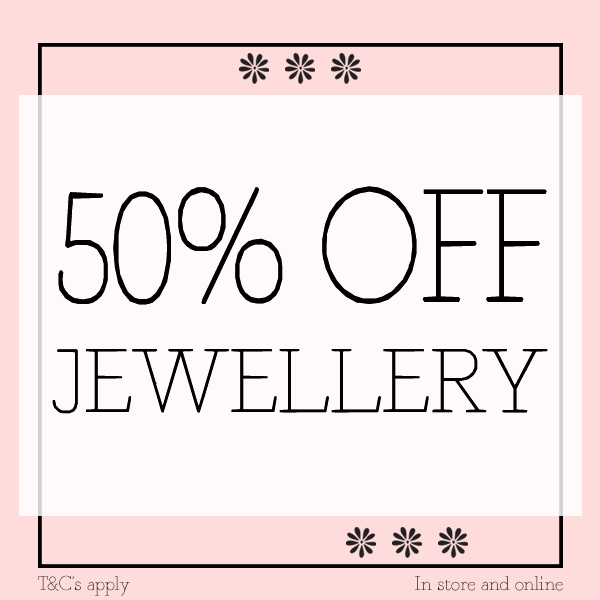 Take a look at this week's sparkling offer ~ 50% Off ALL Jewellery in store and online!

Shop this fabulous offer now: rubyanddaisy.co.uk 

*T&amp;C's apply, offer excludes Dollar Shake collection*