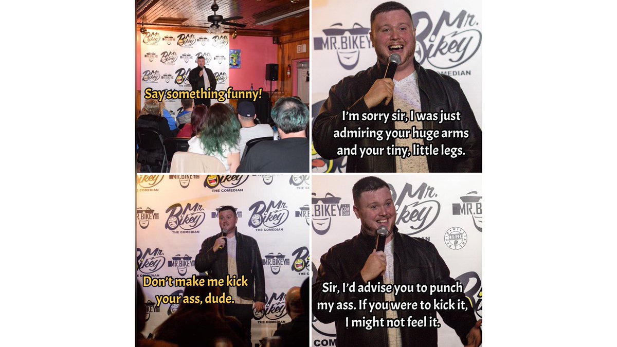 TheDWComedy's tweet photo. Lesson: If you’re gonna heckle, don’t skip leg day
#meme #funny #jokes #humor #laugh
#comedyshow #heckler #HeWorksOut #HeSkippedLegDay #BrockLesnarArms #ChickenLegs #comedy #joke #LaughingMemes #laughing #comedian #follow #TwitterMemes #ComedyMemes #FollowMe #DavidWilliamsComedy https://t.co/UrpRpxxLN8