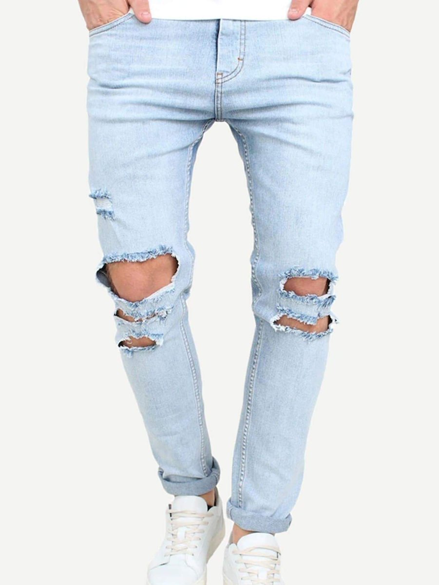 men tape detail rolled hem destroyed jeans