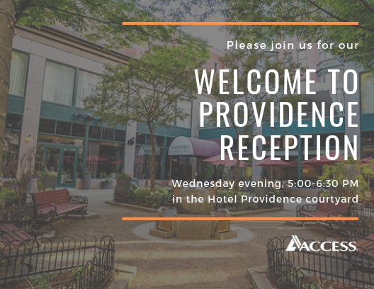 access_tca's tweet image. Join us Wednesday night for our ‘Welcome to Providence Reception’ which will take place in the courtyard of Hotel Providence from 5:00-6:30 PM. We hope to see you there! #FastTrak #eventprofs