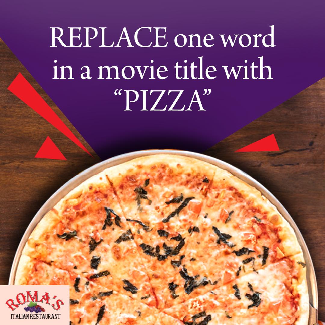 #Tuesday #Trivia Let's get more funny and creative!! 'Replace one word in a movie title with pizza' The most funny title will get a gift coupon from us!! . #tag #share #win #fun #romas #Italian #pizza #pasta #romasthecolony #thecolonytx #texas