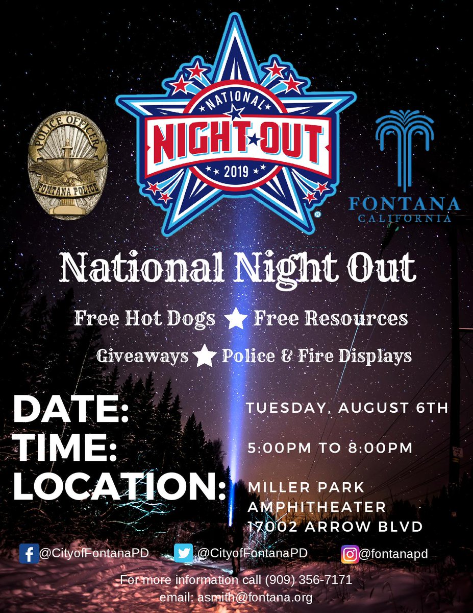 <a href="/FontanaSchoolPD/">Fontana School Police</a> Come out and join the fun!!!
@ChiefSissac #fontanaschoolpd #fontananextlevel #fontanapolice #nationalnightout