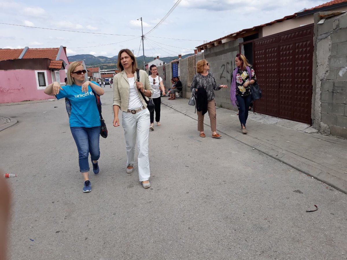 UNICEFKosovo's tweet photo. In a poor neighbourhood like “Roma Mahala” not all #children enjoy their right to education and health. We walked our RO advisors into the life of these families and showcased the impact of #UNICEF and partners into the lives of these marginalized communities! @ivanam007 @tamipz https://t.co/Dbo918vexO