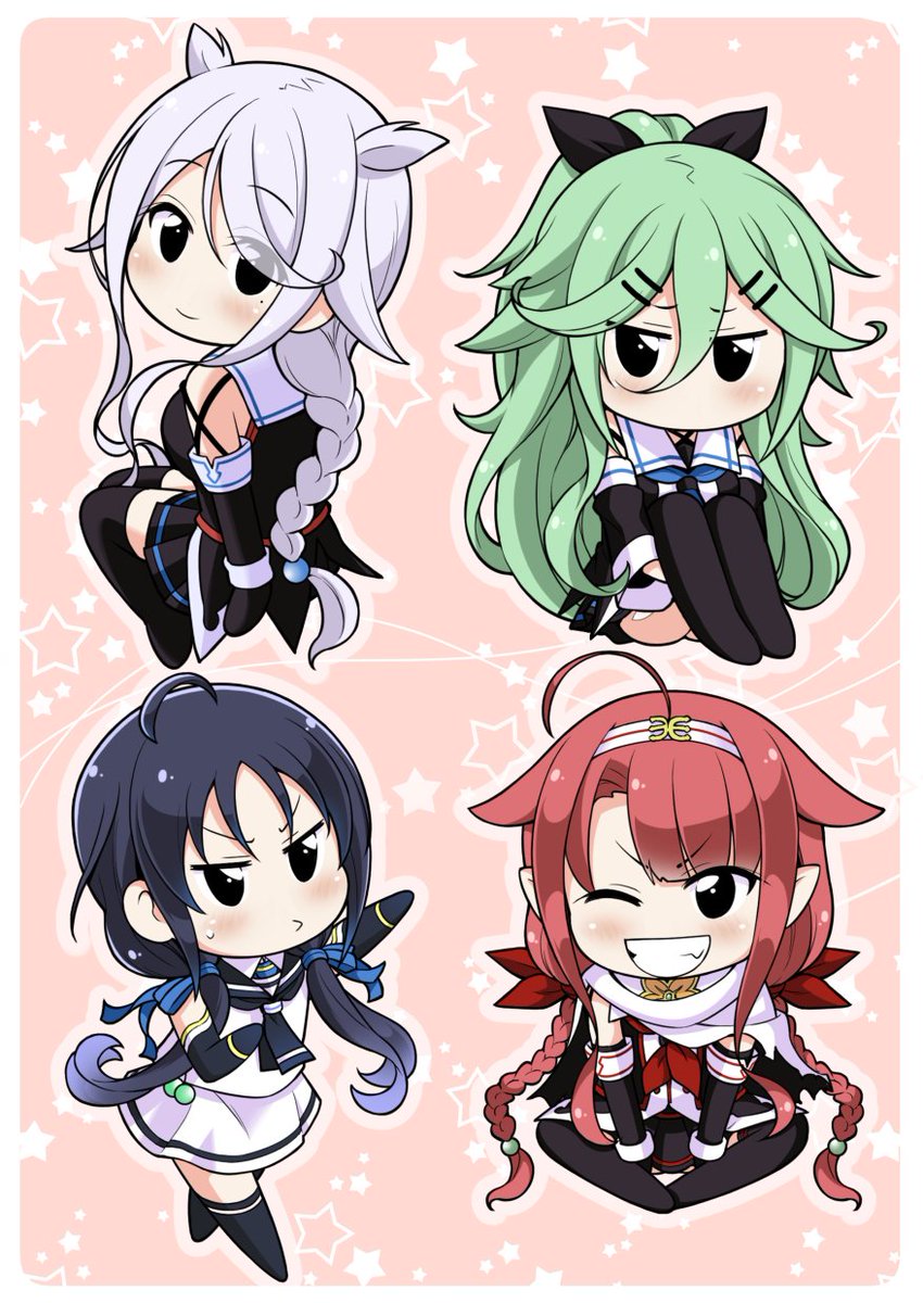 二四駆のちびキャラたち ちゃんと海風山風は全身塗ったのでお披露目を 転進甘栗 神戸かわさき 青木08のイラスト
