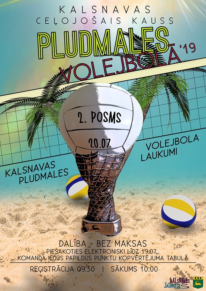 Kalsnavas jaunieši aicina izkustēties un piedalīties:
 - florbola turnīra 2. posmā 3vs3 - 19.jūlijā, un
 - pludmales volejbola ceļojošā kausa izcīņas 2. posmā - 20.jūlijā.
Vairāk info, nolikumi un pieteikšanās šeit: facebook.com/KalsnavasJauni…