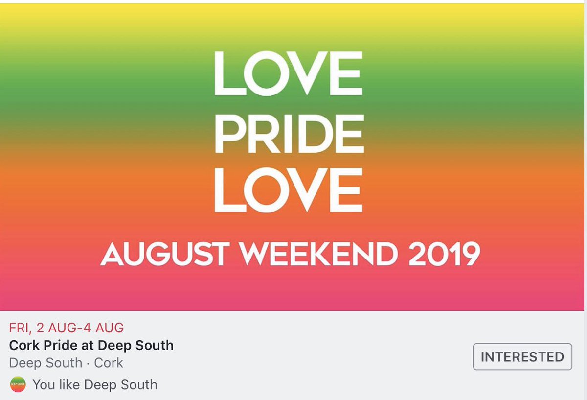 Lifeincork's tweet photo. Make sure to check out @DeepSouthCork and see events for #CorkPride this year. Starting off on the 2nd of august. #GayCork #Corkgay #LGBTQ #Pride2019 @corkpride https://t.co/P8eKkBcJjK
