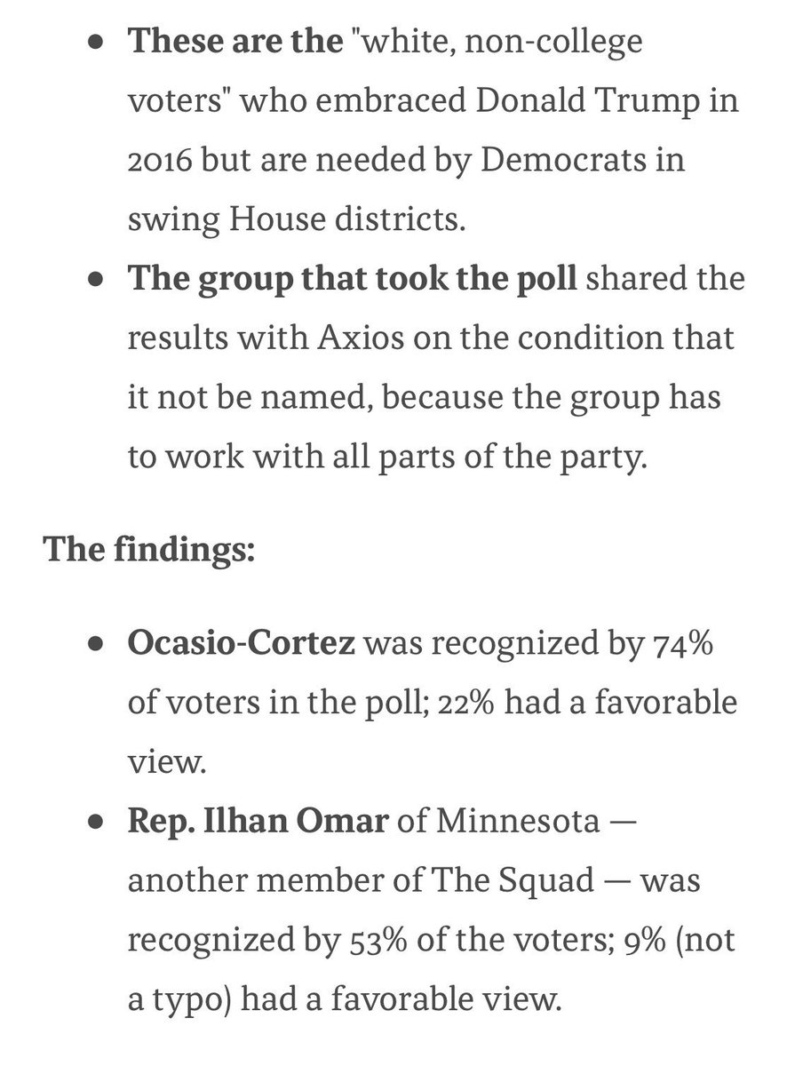 ddale8's tweet photo. Those are not Omar’s or Ocasio-Cortez’s poll numbers in their districts or in the country. Trump was referring to a poll of...white likely voters with 2 years or less of college. Axios published it without saying who did it or provided it, and without full details. https://t.co/ZbRkTVAnkQ