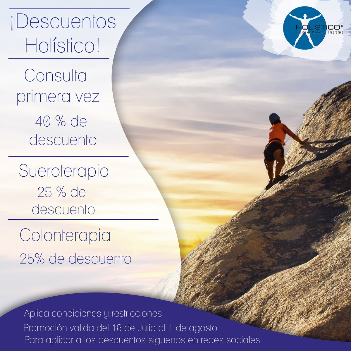 holisticoclinic's tweet photo. 🙏VIVE UNA EXPERIENCIA HOLÍSTICA. 🌀 del 16 de Julio al 1 de Agosto
40% en tu Primera Cita 
25% en Sueroterapia  
25 % en Colonterapia 
Para aplicar debes seguirnos en redes sociales
Comunícate y agenda tu cita WhatsApp 📱3102584977 - 3138031356 o al ☎ 3465757 en Bogotá . https://t.co/Ril41o7iat