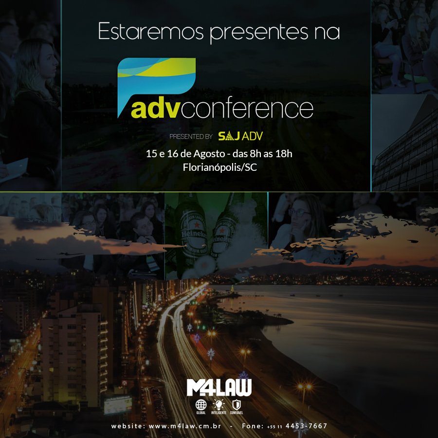 _M4law's tweet photo. Estaremos presentes na ADV Conference 2019 que será realizada nos dias  15 e 16 de Agosto em Florianópolis/SC. Venha nos visitar e vamos juntos  reinventar a história da advocacia!! #juridico #m4law #m4lovers @M_Files #lawtech #law #advconference https://t.co/oITV964dsP