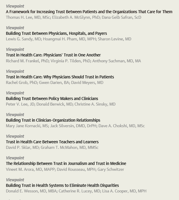 MuinJKhoury's tweet photo. Trust in US health care has declined precipitously in the past half century. Read @JAMA_current highly informative 2019 viewpoints that explored trust &amp; emerging themes among various constituents including patients, clinicians, payers, media, and others. https://t.co/nuCxZGm2pv https://t.co/DcfYmb6wIs