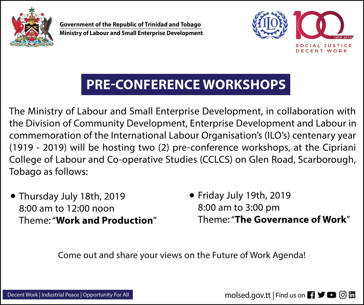 #HappeningThisWeek and you are invited!

#TrinidadandTobago

#DecentWork #IndustrialPeace #OpportunityForAll