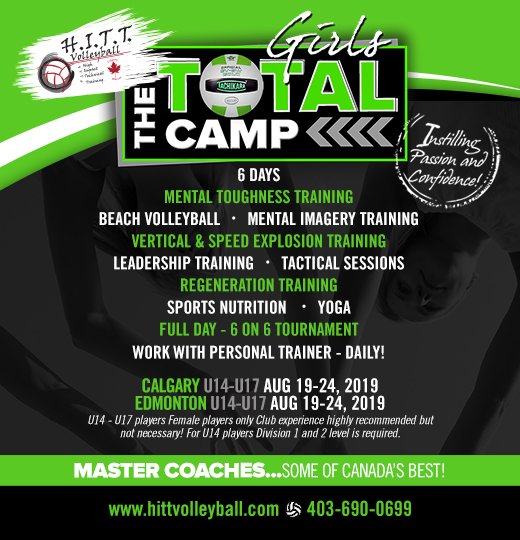 Total Camp will take you to the next level. Sign up for the August session before it completely fills up. <a href="/HITTVB/">HITT Volleyball</a>
