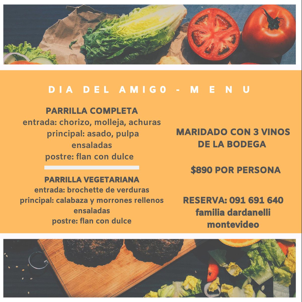 Un día del amigo en bodega - sábado 20 de julio - 👇menu completo + vinos + agua y cafe = $890 por persona 📲 091 691 640