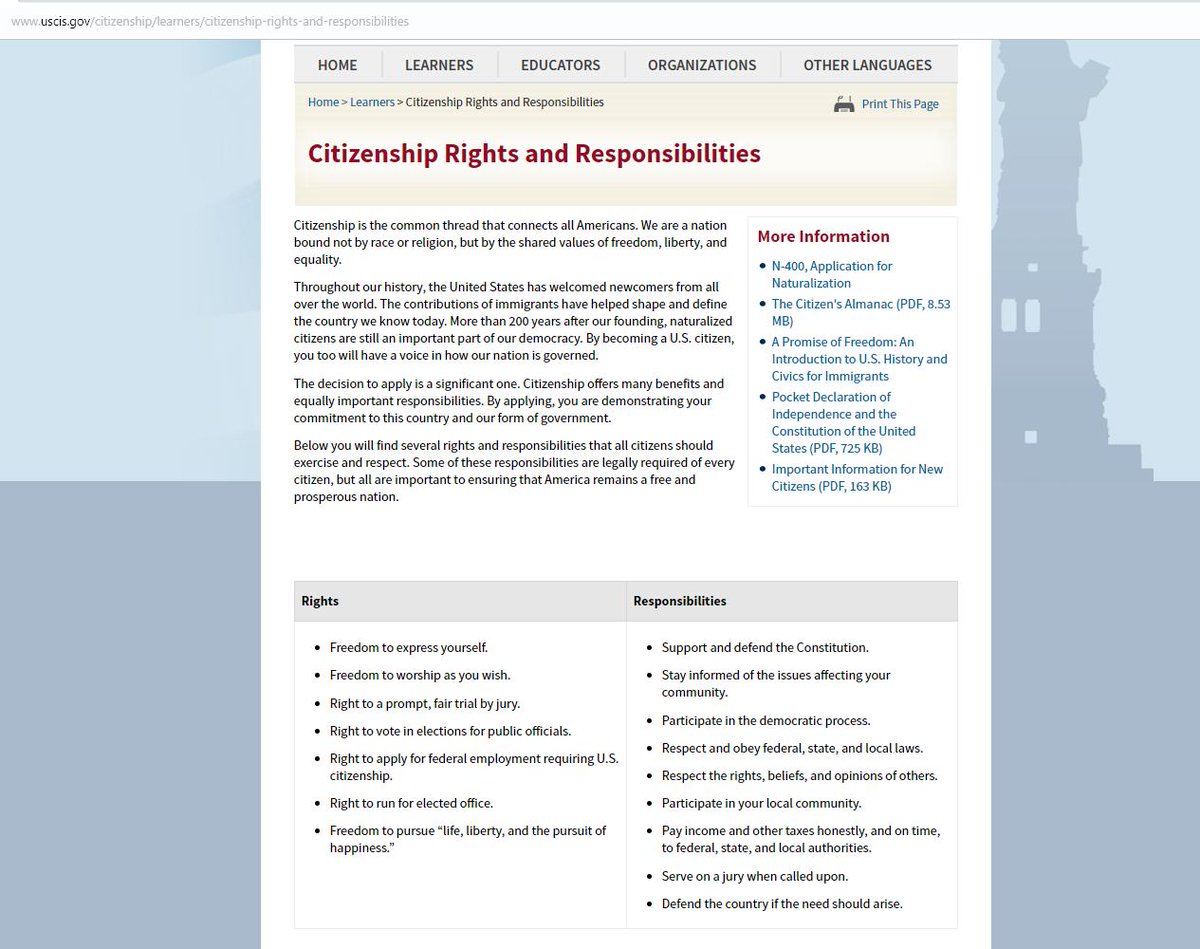 PCWizardsInc's tweet image. United States - Citizenship Rights and Responsibilities.