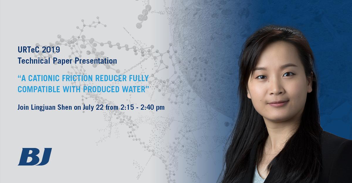 BJ_OFS's tweet photo. #BJServices is excited to have Lingjuan Shen present her technical paper on a cationic friction reducer for wells using produced water in their slickwater design at #URTeC2019 on July 22 at 2:15 p.m. Visit booth 156 to speak with our experts! #technology https://t.co/xyM92LNilZ https://t.co/evuPBePUtK