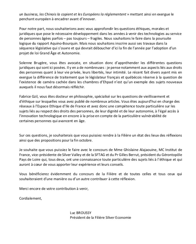 LucBroussy's tweet photo. Très heureux de confier au nom de la @FiliereSilver à @Brugere_Solenne et @FGzil la responsabilité d’un rapport sur les questions juridiques et éthiques que pose la révolution numérique dans le secteur du grand âge. Merci à @BerrutGilles et G. Alajouanine de leur utile concours https://t.co/wGD5KrsI0x